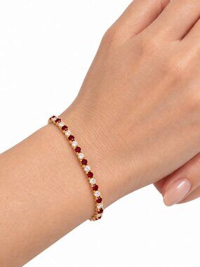 Exquisite Mozambique Ruby Diamond Tennis Bracelet 14K YG 7.01ctw 1.51ctw